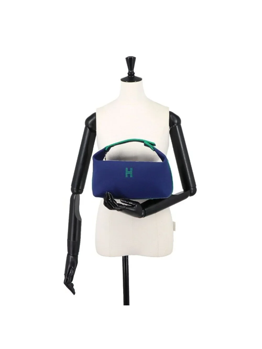 Hermes Brid-a-brac GM Hand Bag Toile H Blue Marine Green Silver